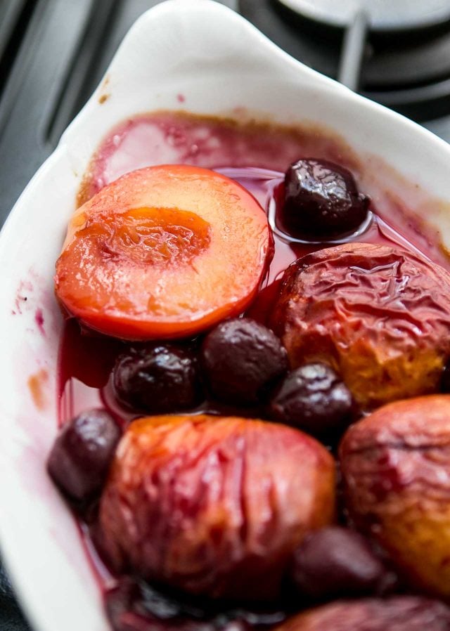 white chocolate ginger ice cream with nectarines and cherries