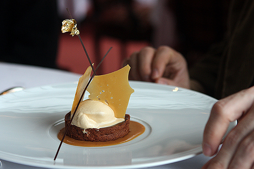 chocolate tart with salted caramel ice cream