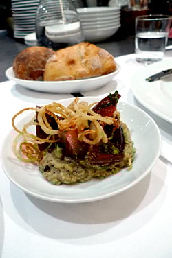 eggplant puree with pickled eggplant