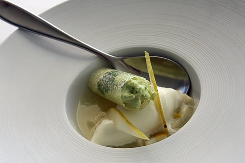 cilantro cream, yogurt ice cream, pear jelly