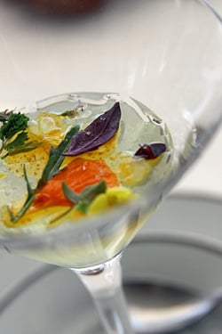 tomato jelly, saffron, herbs, roquette