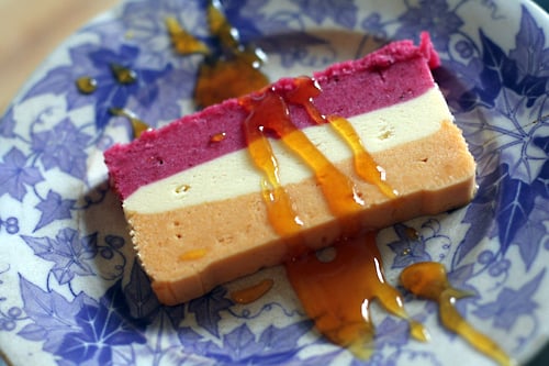 ice cream bombe with orange caramel sauce