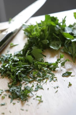 chopped herbs for Tabbouleh