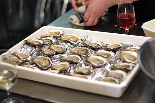 shucking oysters