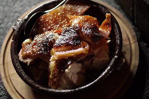 Roast pork at Porteรฑo in Syndey