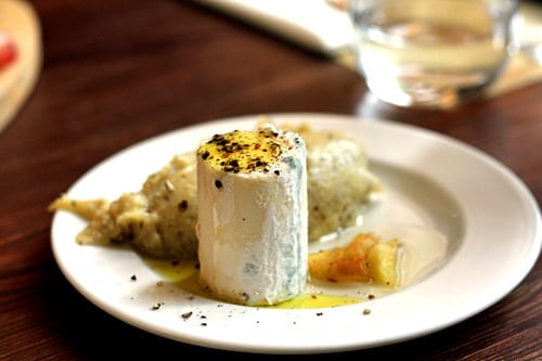 Polenta with cheese and candied fruit