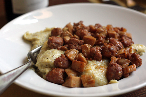 Polenta with spicy sausage