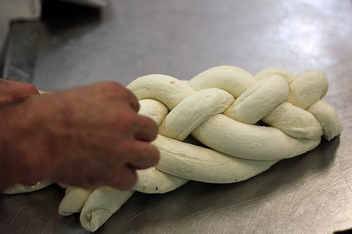 braiding challah bread 