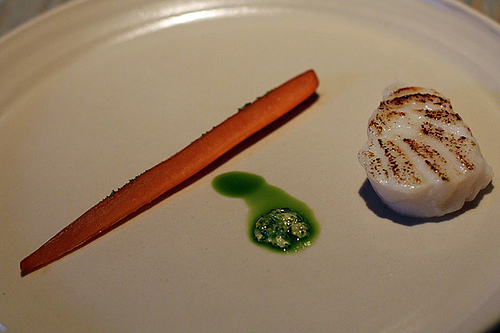 cod, carrot, pine emulsion