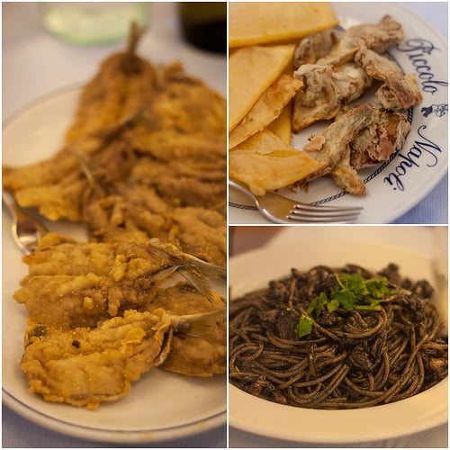 sardines, artichokes + squid ink pasta
