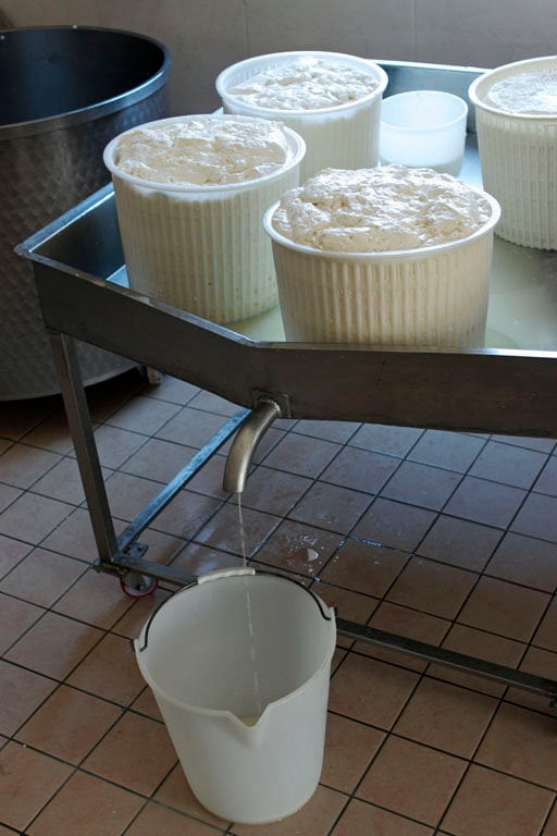 draining whey for ricotta