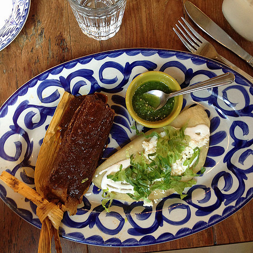 chicken mole and squash blossom quesadilla