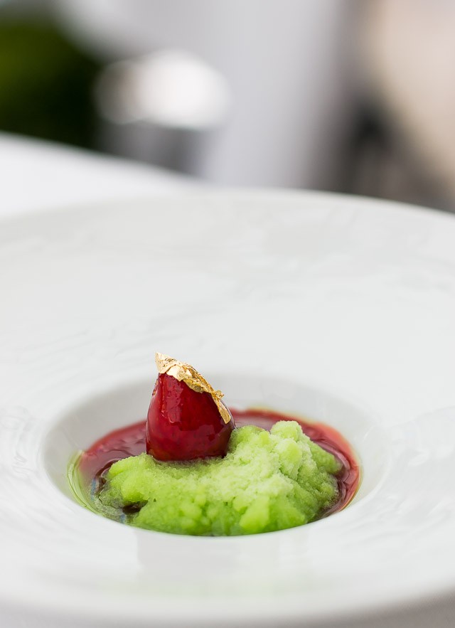 Wild strawberry and apple basil granita
