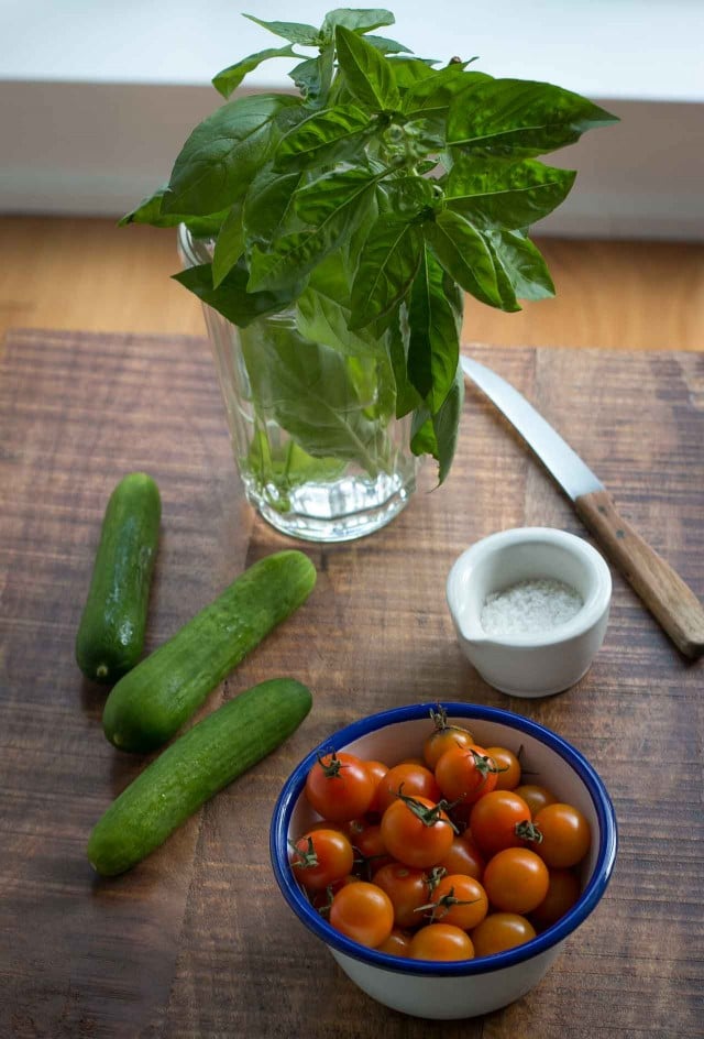 Fresh corn, tomato, avocado and basil salad