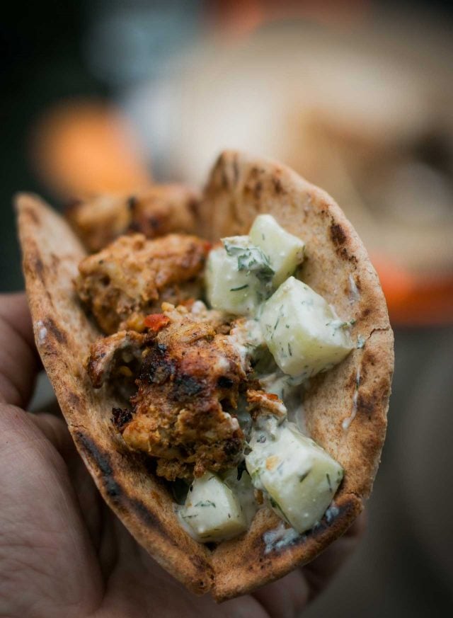 Moroccan spiced grilled chicken kebabs