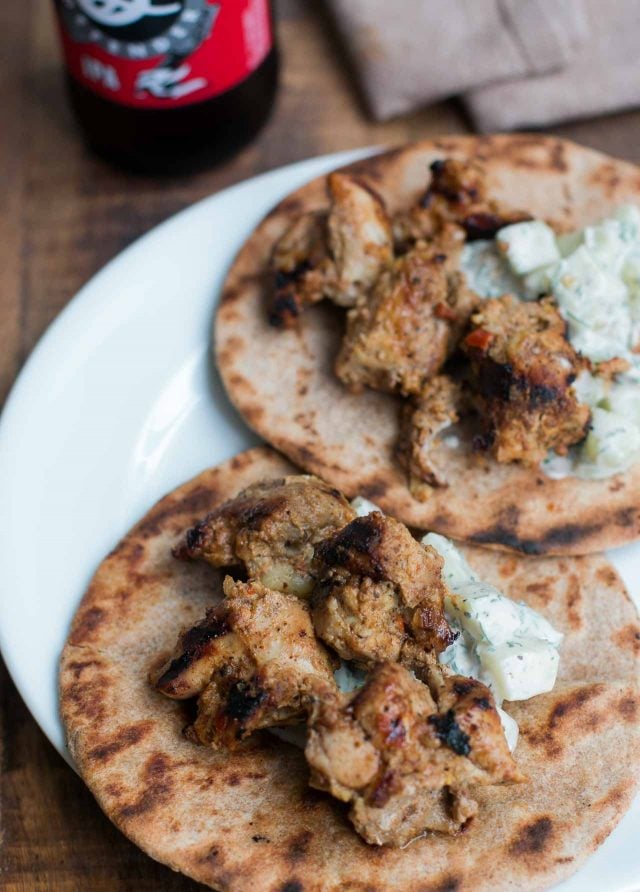 Moroccan spiced grilled chicken kebabs