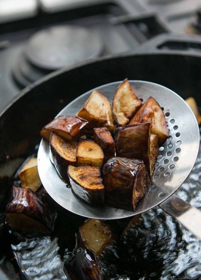 Cooking eggplant for Caponata recipe