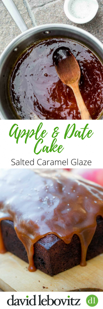 This easy, spiced loaf cake recipe has dates and apples, then is glazed with a lusciously smooth salted butter caramel glaze. Perfect for holiday baking!