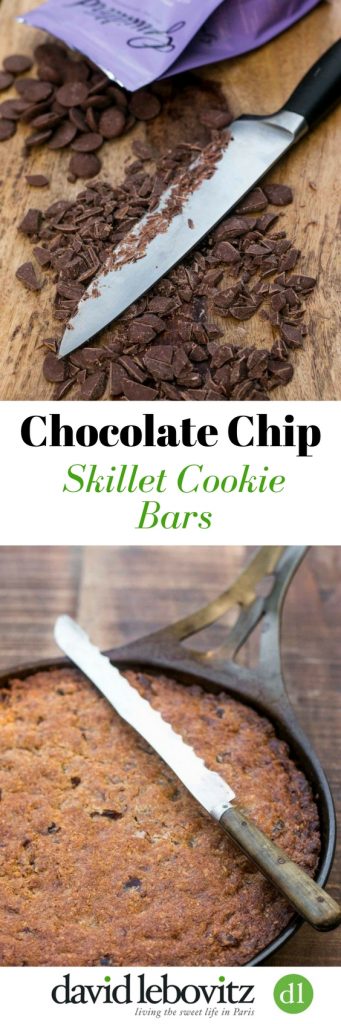 A whole skillet of chewy chocolate chip cookie bars that will please everyone!